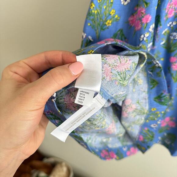 Loft Floral Print Scoop Neck Puff Sleeve Mini Dress Blue 6 - Picture 9 of 10